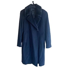 Agnès b. Wool Coat with Synthetic Fur Collar Black Size 52 Black