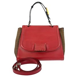 Bolsa de couro e lona FENDI Silvana Pecan vermelho marrom Marrom Vermelho