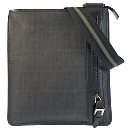 Fendi Zucca Black Leather Shoulder Bag Black
