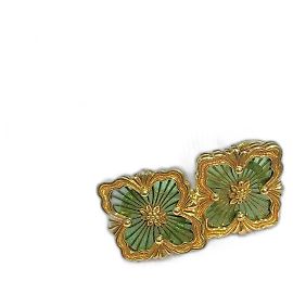 Buccellati Opera Tüll-Button-Ohrringe aus 18K Gold mit grünem Emaille. Golden