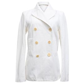 Blazer Doble de Joseph en Algodón Blanco Blanco Crudo