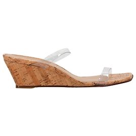 Stuart Weitzman Aleena 50 Cork Wedge Sandals in Clear PVC White