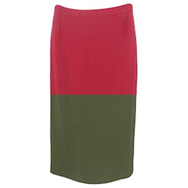 Roland Mouret- Roland Mouret Back-Zipped Midi Pencil Skirt in Burgundy Wool-Red,Dark red