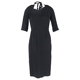 Roland Mouret-Roland Mouret Paneled Tie-Detailed Midi Dress in Black Viscose-Black