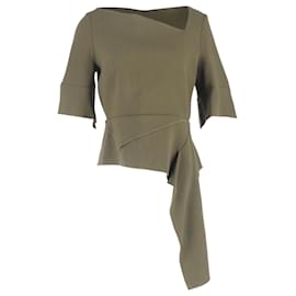 Roland Mouret- Roland Mouret Asymmetric Peplum Top in Olive Wool-Green,Olive green