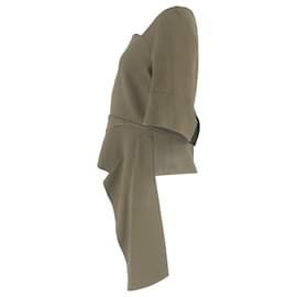 Roland Mouret- Roland Mouret Asymmetric Peplum Top in Olive Wool-Green,Olive green