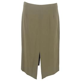 Roland Mouret-Roland Mouret Front Slit Midi Pencil Skirt in Olive Wool-Green,Olive green