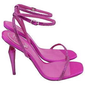Rene Caovilla Diamond 80 Crystal-Embellished Sandals in Pink Satin Brown Pink