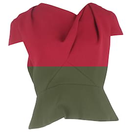 Roland Mouret- Roland Mouret Asymmetric Peplum Top in Burgundy Wool-Red,Dark red