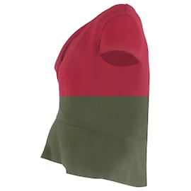 Roland Mouret- Roland Mouret Asymmetric Peplum Top in Burgundy Wool-Red,Dark red