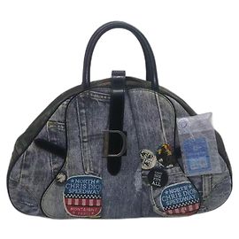 Christian Dior Distressed Denim Speedway Saddle Bowler Bag. Blue