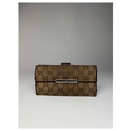 Vintage Gucci Monogramm Canvas Leder Geldbörse Braun Braun