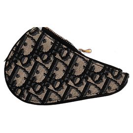 Christian Dior Saddle Monogram Wallet Black Grey Leather Black Grey