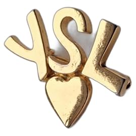 Broche Yves Saint Laurent Monogramme Cœur Dorée Doré Bijouterie dorée