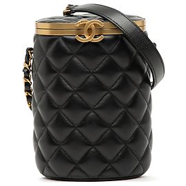 Chanel Black Small Quilted Lambskin Crown Box Bag Black