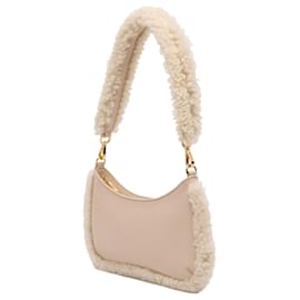 Jacquemus-Jacquemus Brown Leather Shearling Trimmed Le Bisou Doux Shoulder Bag-Brown,Beige