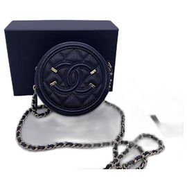 Pochette Ronde Filigrane CC en Cuir Caviar Noir Chanel Noir