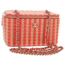 Trucco Classico Chanel con Catena in Rafia Striata e Juta Piccolo Beige
