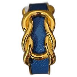 Pulseira Hermès Knoted Marine em Couro Azul e Ouro Gold hardware