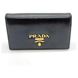 Prada Black Vitello Move Leather Card Case Black