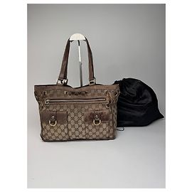 Vintage Gucci Monogram Handbag Beige Brown Beige