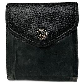 Vintage Dior Snake Emblossed Leather Wallet Black Black