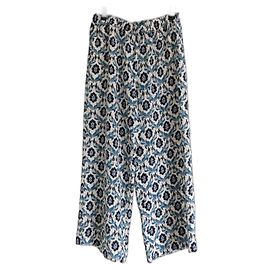 Weekend Max Mara Weekend MaxMara Tile Print Silk Trousers Pants Blue