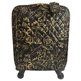 Bolsa de viagem trolley Chanel 19A Paris Nova York Egito Graffiti para levar Preto Dourado Gold hardware