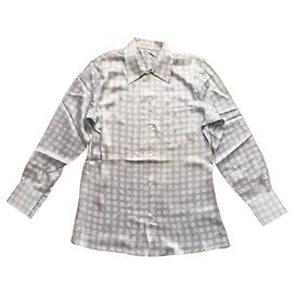 Equipment Blusa de Seda Satinada com Bolinhas Branco e Lavanda Branco Roxo