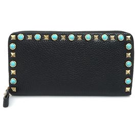 Valentino Garavani Black Leather Long Wallet Black