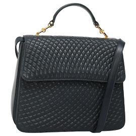 Bally Vintage Handbag Quilted Leather Navy blue
