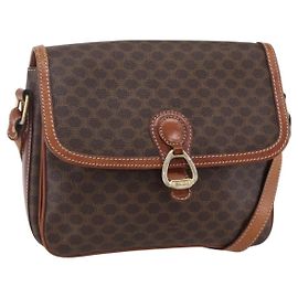 Céline Bolsa de Ombro Macadam Vintage Celine em Lona e Couro Marrom