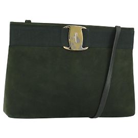 Sac à épaule Vala en daim Salvatore Ferragamo Kaki