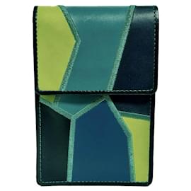 Yves Saint Laurent Patchwork Leather Cigarette Case Orange Purple Navy blue
