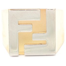Fendi FF Logo Band Ring Silvery Golden