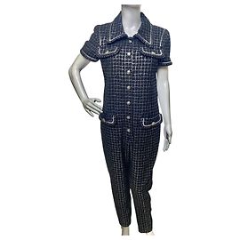 Chanel 20S Black Metallic Silver Iridescent One Piece Jumpsuit FR 38 Black Silvery Metallic