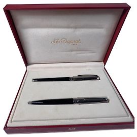 St Dupont Pen Set Black Chinese Lacquer and Silver Black