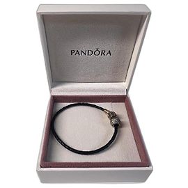 Pandora Pulseira de couro trançado preto com pingentes Preto Prata