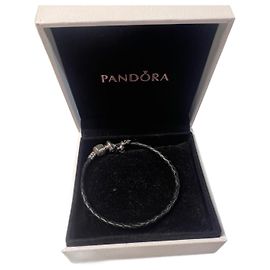 Pulseira de couro trançado preto Pandora com pingentes Preto