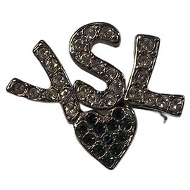 Yves Saint Laurent YSL Brosche aus silbernem Metall und Strass Silber
