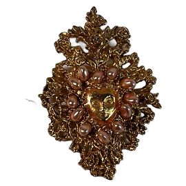 Christian Lacroix Broche vintage dourada com pérolas rosas Dourado