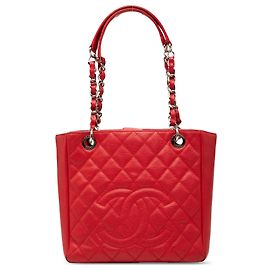 Chanel Red Caviar Petite Shopping Tote Red