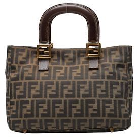 Bolsa Fendi Zucca Marrom e Preta de Couro e Lona Marrom Preto