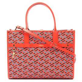 Versace PVC-beschichtete Canvas-Leder-Tasche Rot