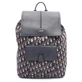 Zaino in Nylon e Pelle Oblique Christian Dior Marrone Beige