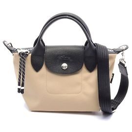 Bolsa de mão em lona e couro Le Pliage Energy XS da Longchamp Marrom Bege