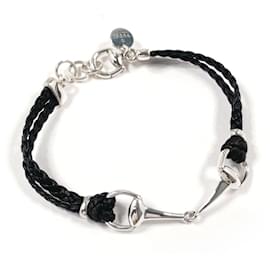 Gucci-Gucci Horsebit Silver 925 Leather Bracelet-Silvery,Metallic
