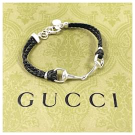 Gucci-Gucci Horsebit Silver 925 Leather Bracelet-Silvery,Metallic