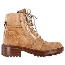 Botas Ranger Exército Balmain em Suede Bege Marrom Vermelho