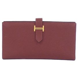 Portefeuille Long Soufflet en Chèvre Béarn d'Hermès Marron